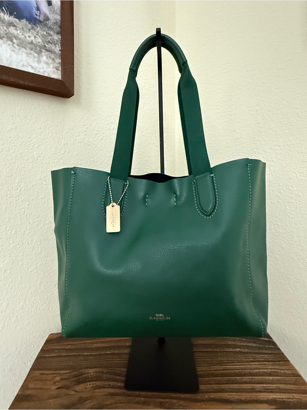 Coach Derby Tote | Pebble Leather | Forest Green | Original Gold Tone Hangtag